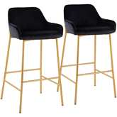 Daniella 30" Bar Stool in Black Velvet & Gold Metal (Set of 2)